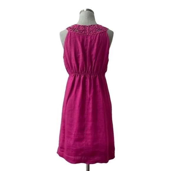 STUDIO M Burgundy Purple Women’s Sleeveless Floral Embroidered Linen Dress - Picture 6 of 7